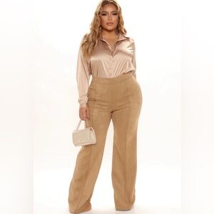 FASHION NOVA: Victoria High Waisted Faux Suede Dress Pant Mocha